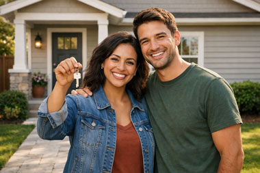 Happy family celebrating Christmas together, representing first-time homebuyer programs in New York and Pennsylvania