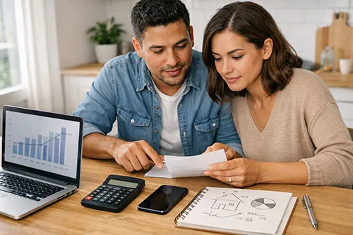 Biweekly mortgage calculator helping a New York couple visualize how an accelerated payment schedule shortens their mortgage term.